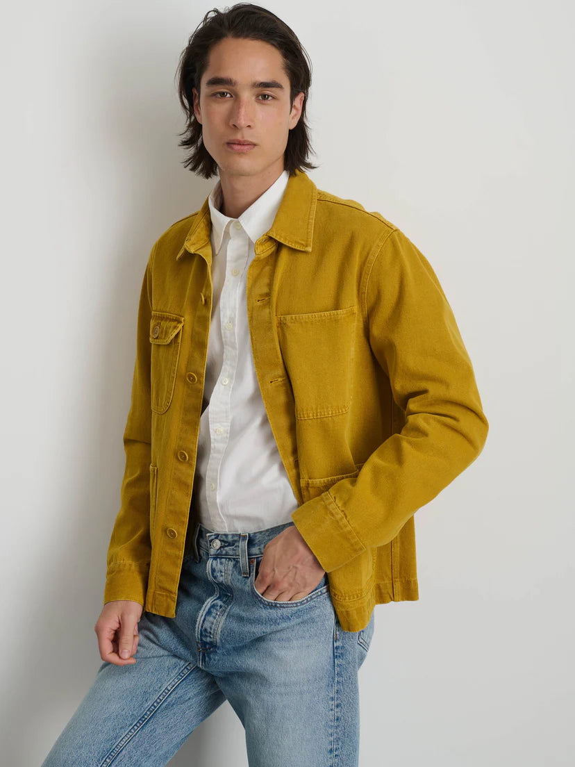 ALEX MILL GARMENT DYED WORK JACKET IN RECYCLED DENIM YELLOW OCHRE