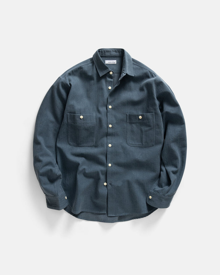 18 EAST ALBERTO "PER LAVORO" SHIRT IN DUSTY NAVY YARN DYED HBT MIL-SPEC COTTON
