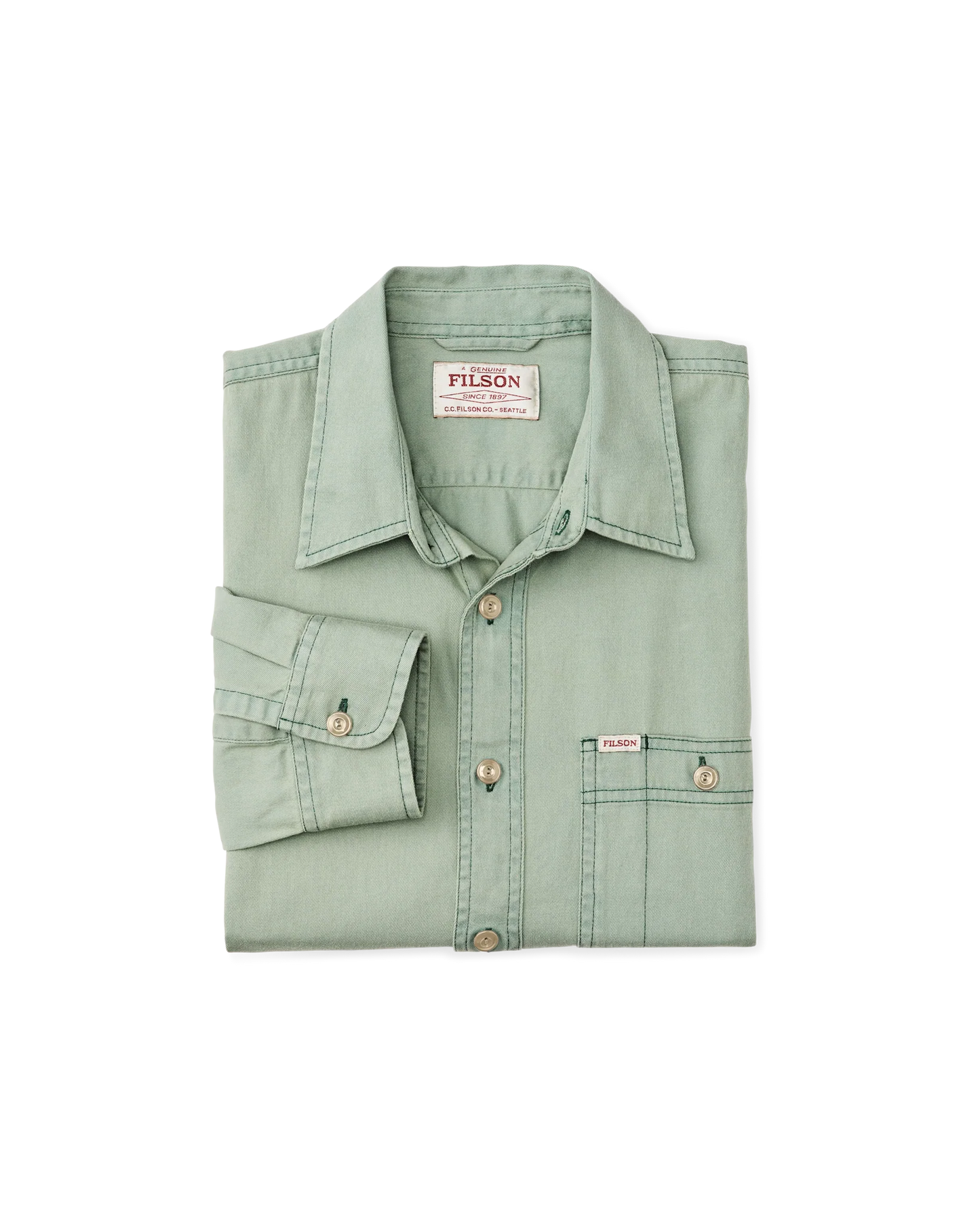 FILSON SHIPWRIGHT FINE TWILL SHIRT IN FLINT GREEN