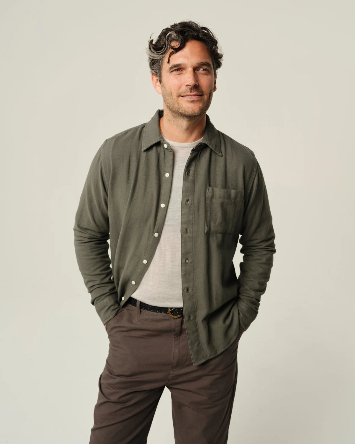 ALEX CRANE HERRINGBONE FLANNEL SHIRT IN OLIVE