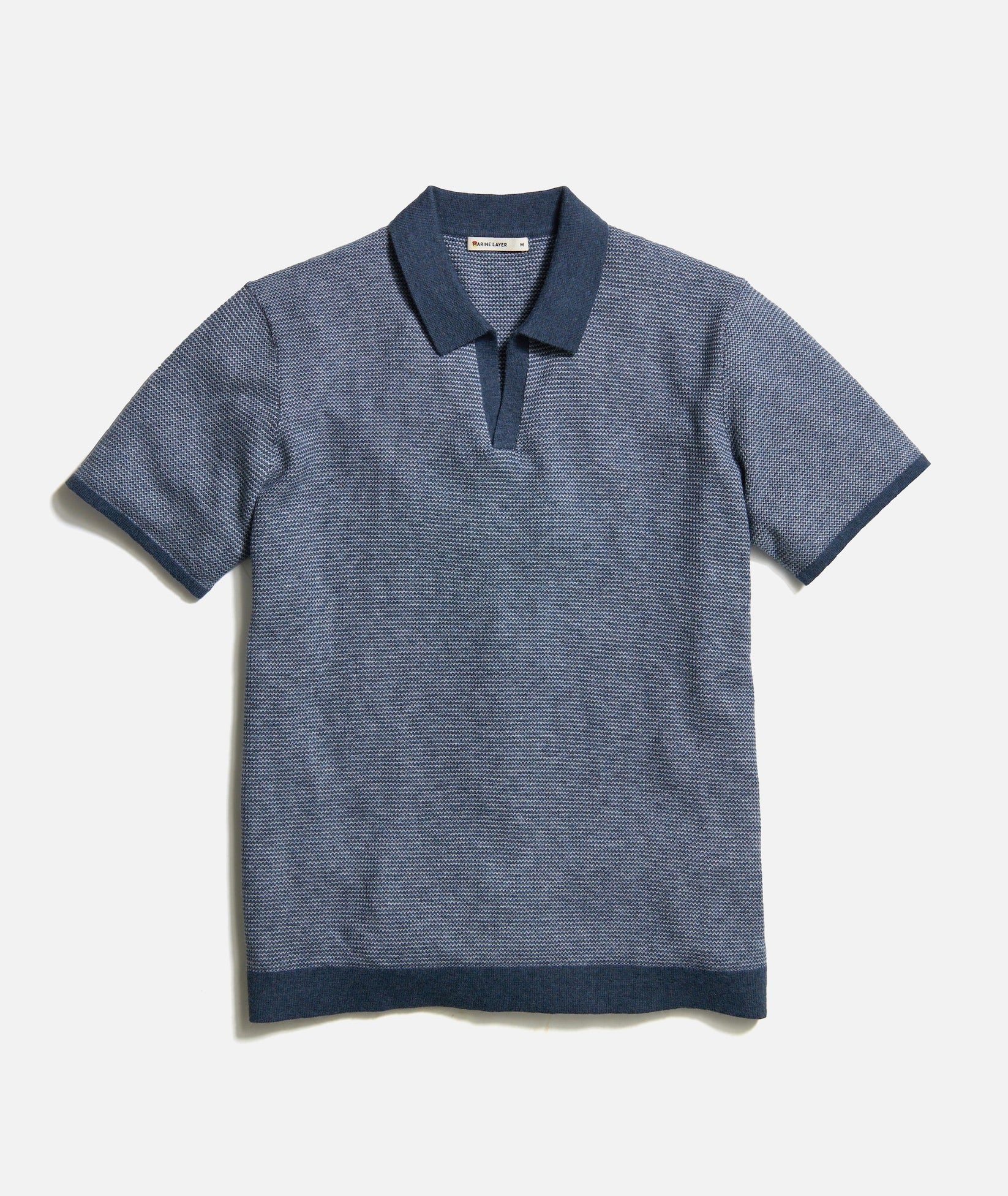 MARINE LAYER LIAM SWEATER POLO IN DARK INDIGO/MISTY HEATHER in DARK INDIGO/MISTY HEATHER — main product view