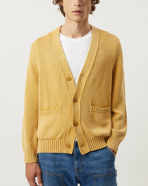 CORRIDOR ACID WASH CARDIGAN IN GOLD