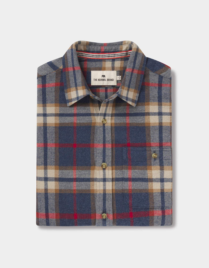 THE NORMAL BRAND HUDSON DOUBLE BRUSHED FLANNEL SHIRT IN EVENTIDE PLAID
