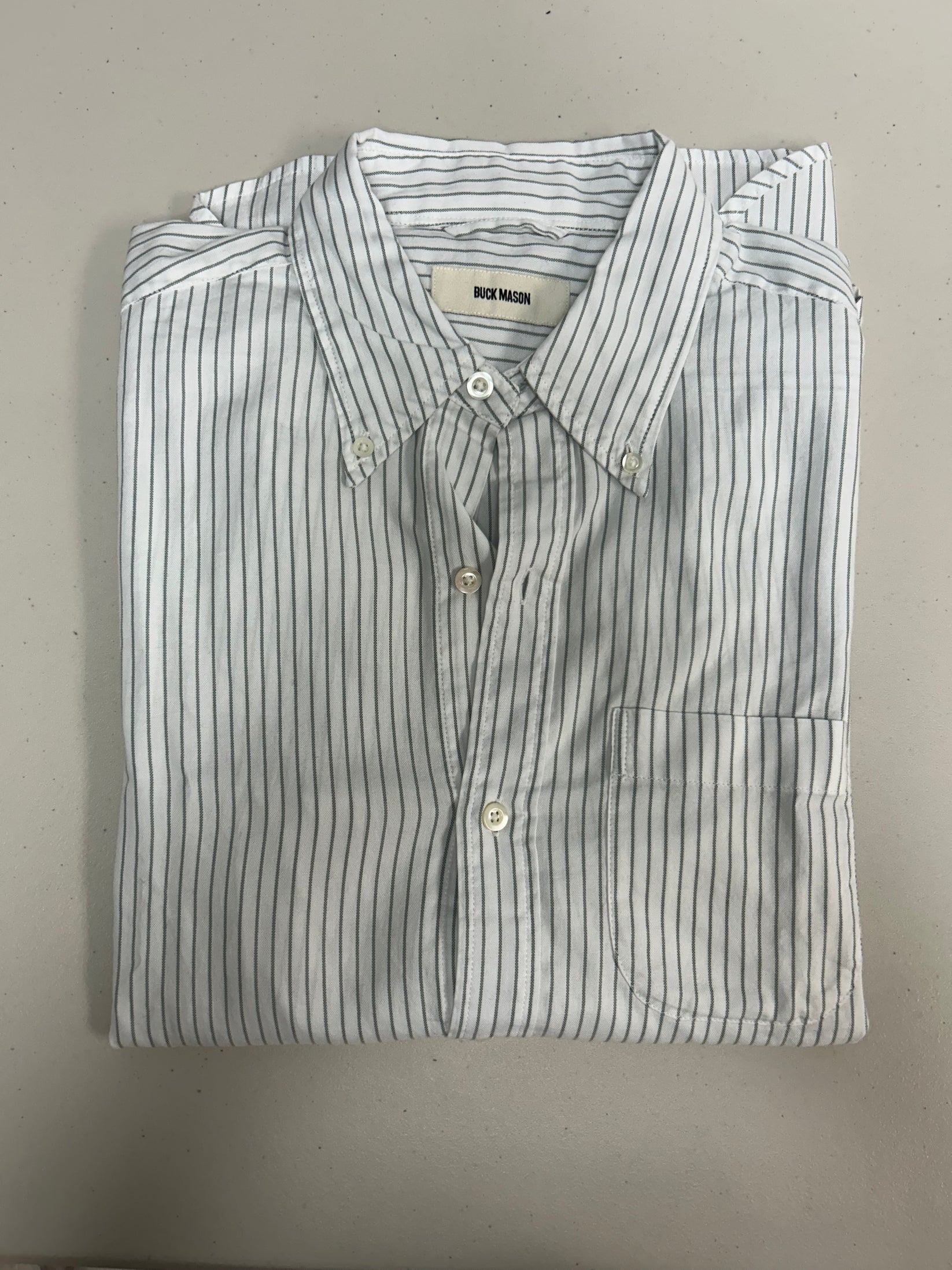 BUCK MASON CALIFORNIA OXFORD ONE POCKET BD SHIRT IN GREEN/WHITE in GREEN/WHITE — main product view