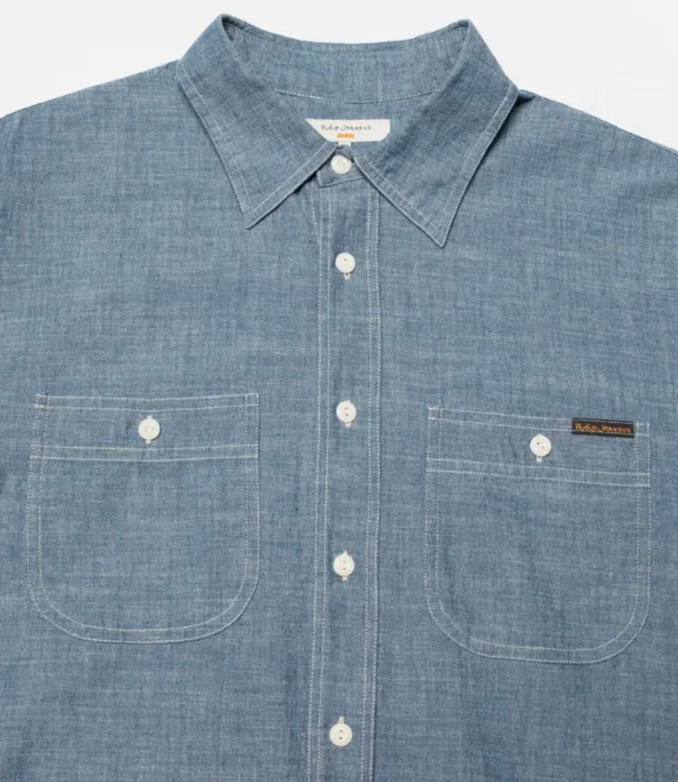 NUDIE JEANS JULIAN WORKER SHIRT IN CHAMBRAY BLUE in CHAMBRAY BLUE — view 2