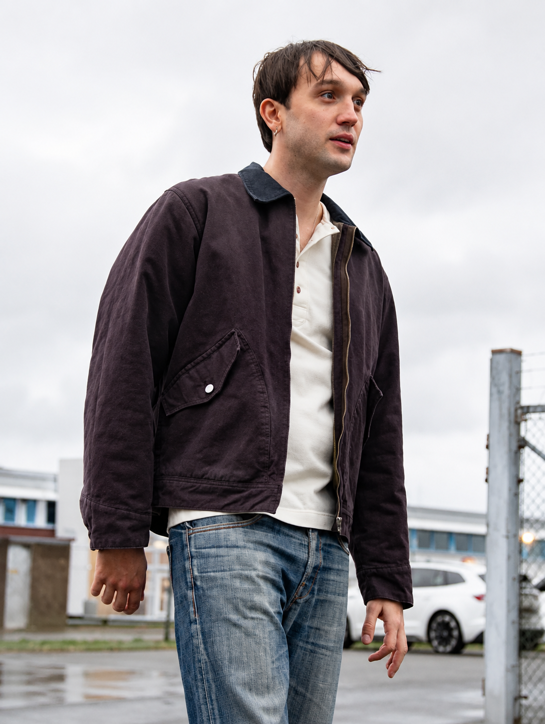 NUDIE JEANS BLAKE ZIP JACKET IN DUCK CANVAS DARK BROWN