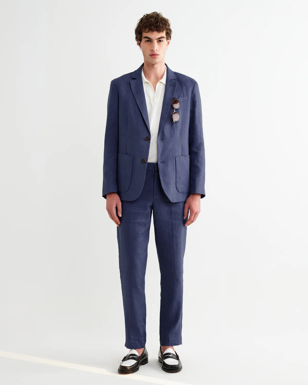 WAX LONDON ALP LINEN TROUSERS IN MID BLUE in MID BLUE — view 3