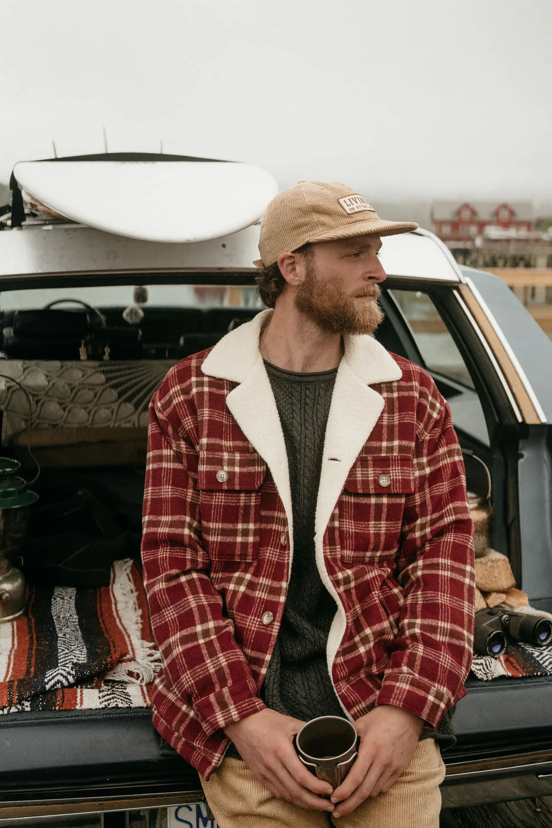 OTTWAY THE LABEL ROVER JACKET IN BURGANDY FLANNEL in BURGANDY FLANNEL — view 3
