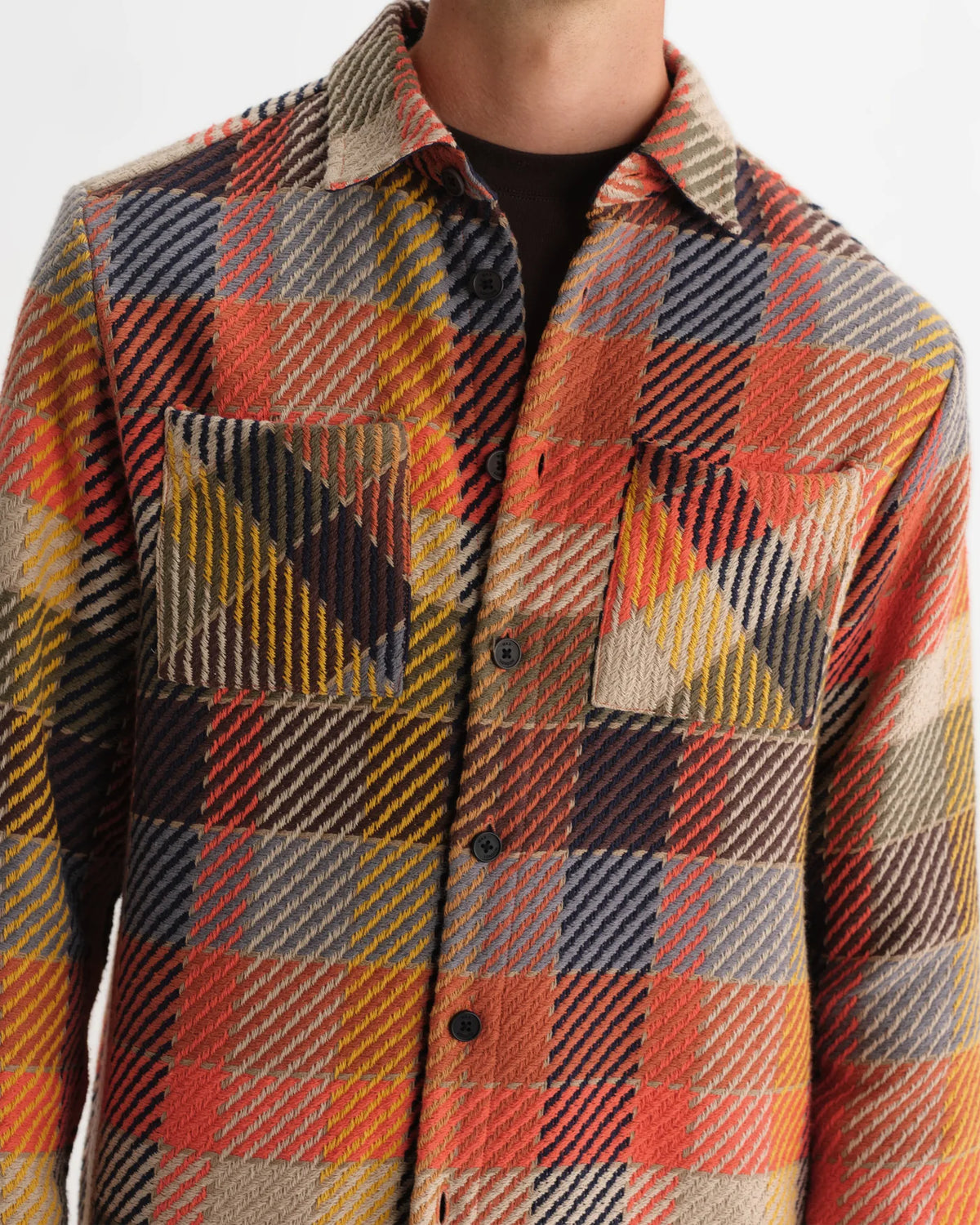 WAX LONDON WHITING OVERSHIRT IN PIKE CHECK ORANGE