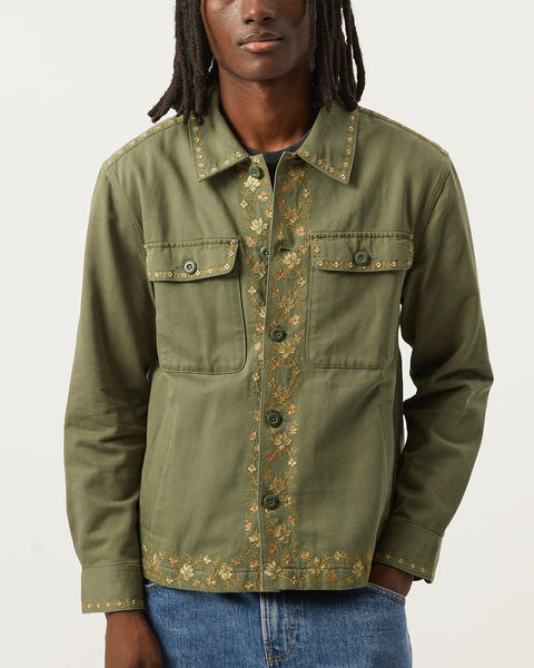 CORRIDOR EMBROIDERED MILITARY JACKET IN OLIVE in OLIVE — view 2