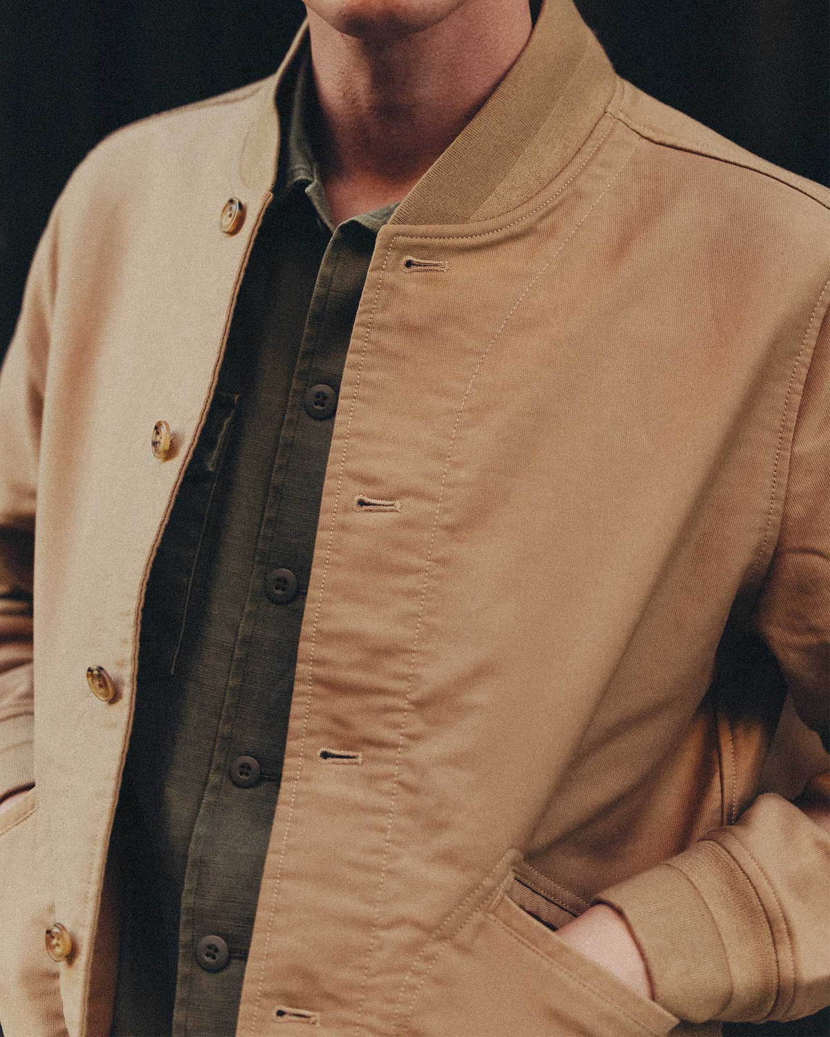 TAYLOR STITCH THE CLARK BOMBER JACKET IN KHAKI BEDFORD CORD in KHAKI BEDFORD CORD — view 2