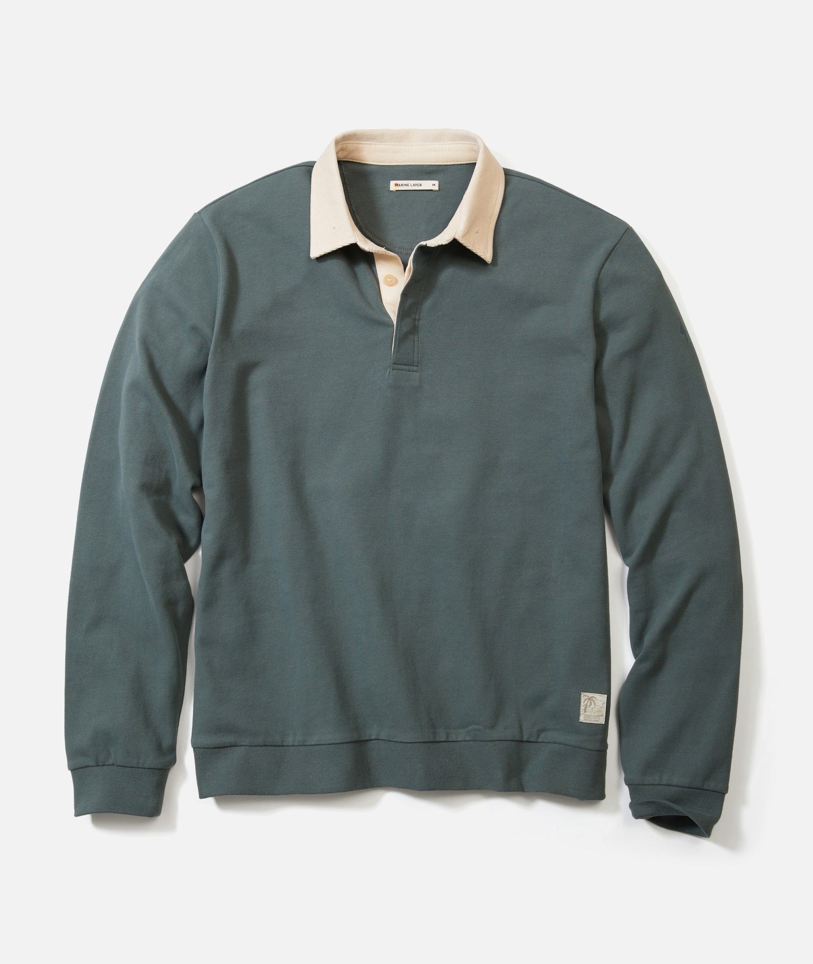 MARINE LAYER SUEDED RUGBY POLO IN BALSAM GREEN in BALSAM GREEN — main product view