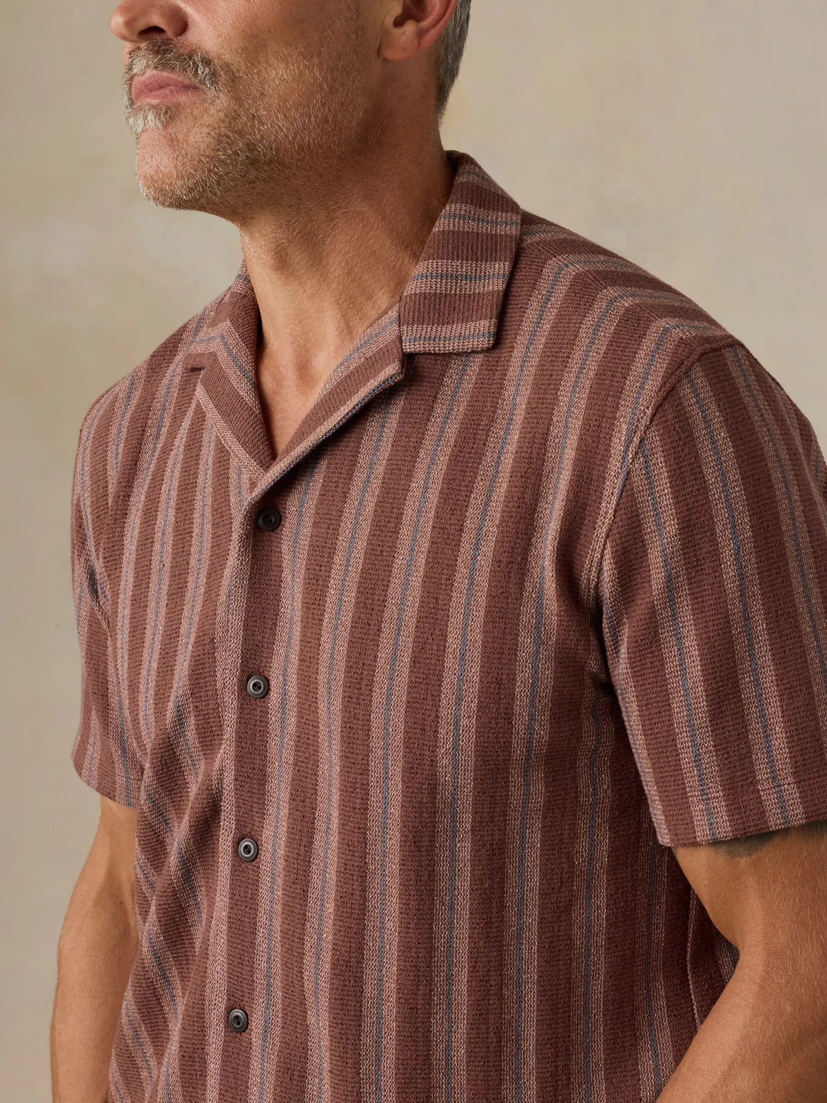 FAHERTY SS OASIS CAMP SHIRT IN AUTUMN SKY STRIPE in AUTUMN SKY STRIPE — view 3