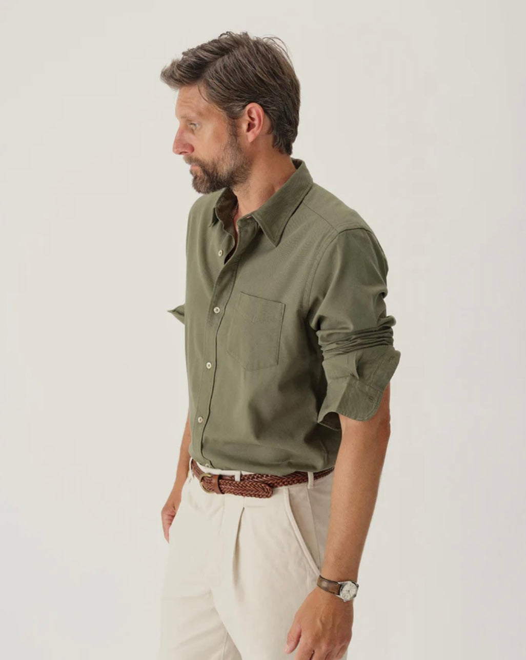 Buck Mason - BUCK MASON TWILL ONE POCKET SHIRT IN MESQUITE GREEN - Rent With Thred