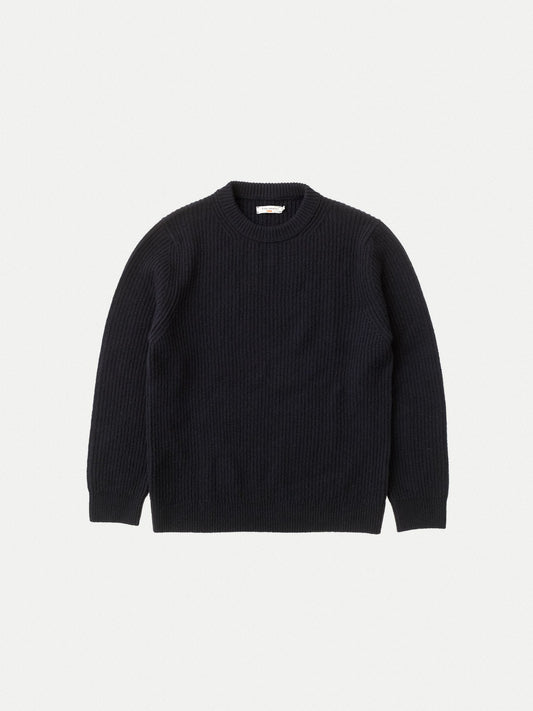 NUDIE JEANS AUGUST RIB WOOL SWEATER IN NAVY