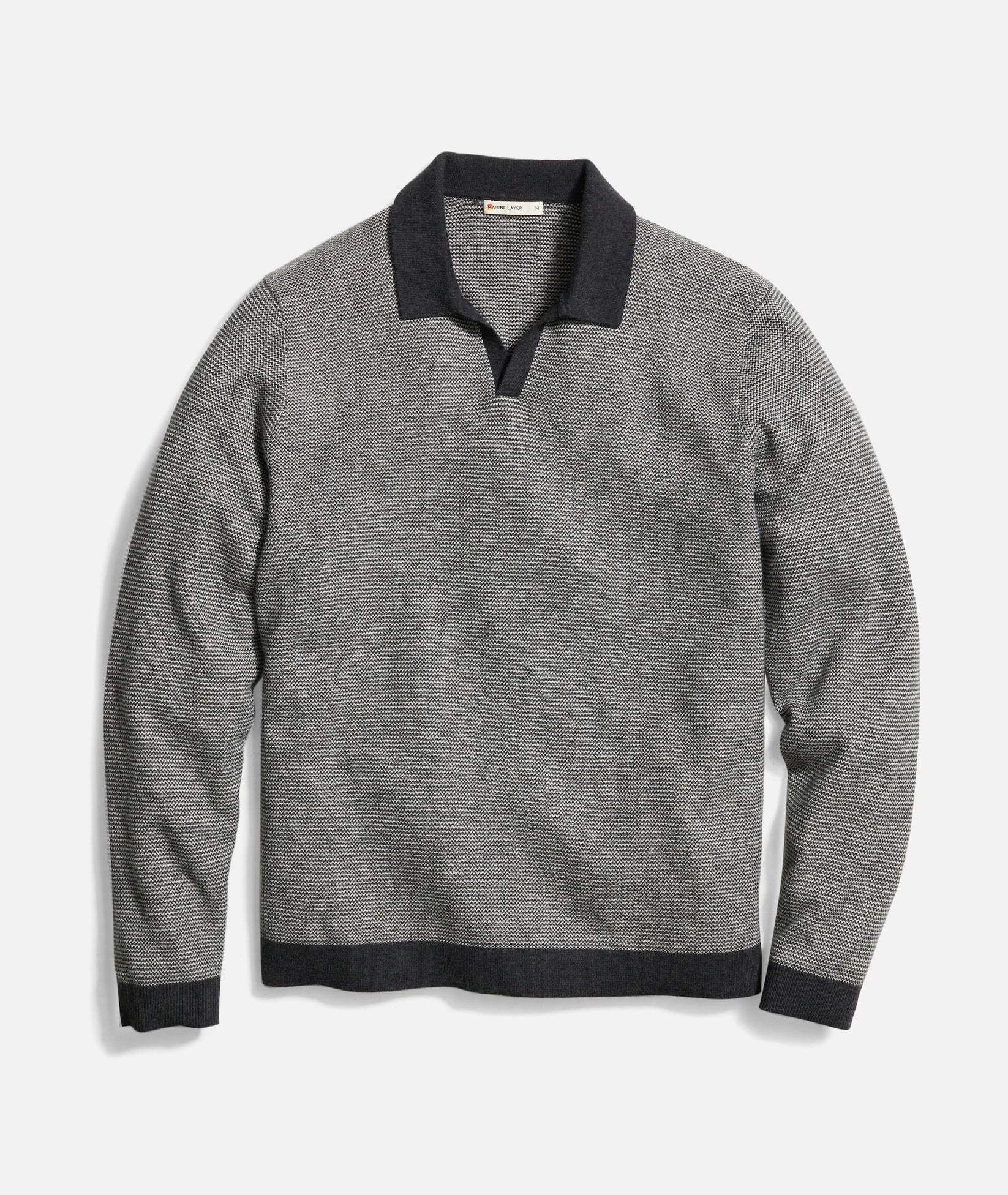 MARINE LAYER LIAM SWEATER POLO IN BLACK OYSTER/PEARL GREY in BLACK OYSTER/PEARL GREY — main product view