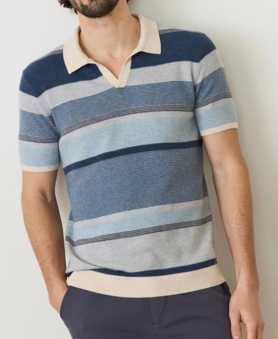 MARINE LAYER LIAM SWEATER POLO IN BLUE MULTI in BLUE MULTI — view 2