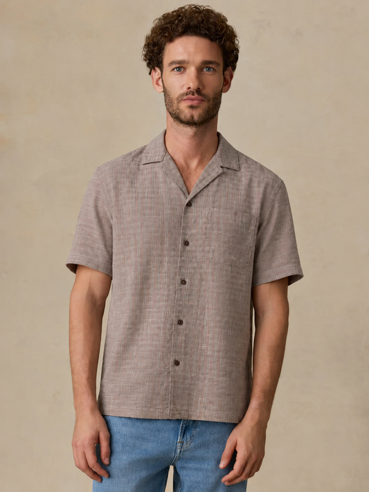 FAHERTY SS BREEZE CAMP SHIRT IN BURGUNDY WOOD CHECK