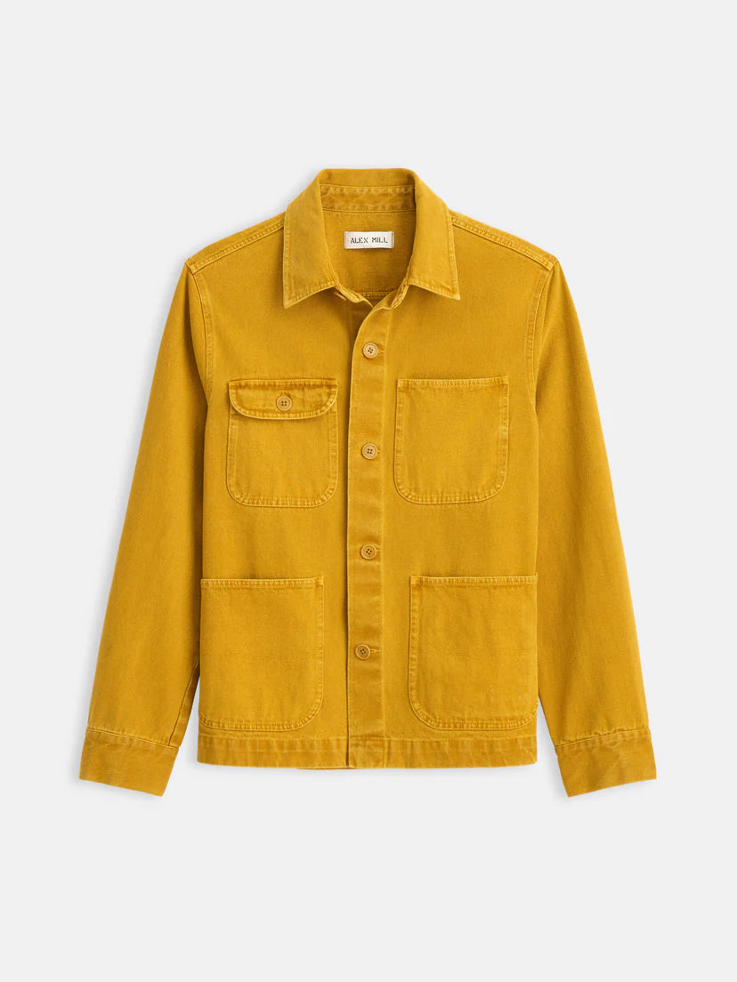 ALEX MILL GARMENT DYED WORK JACKET IN RECYCLED DENIM YELLOW OCHRE