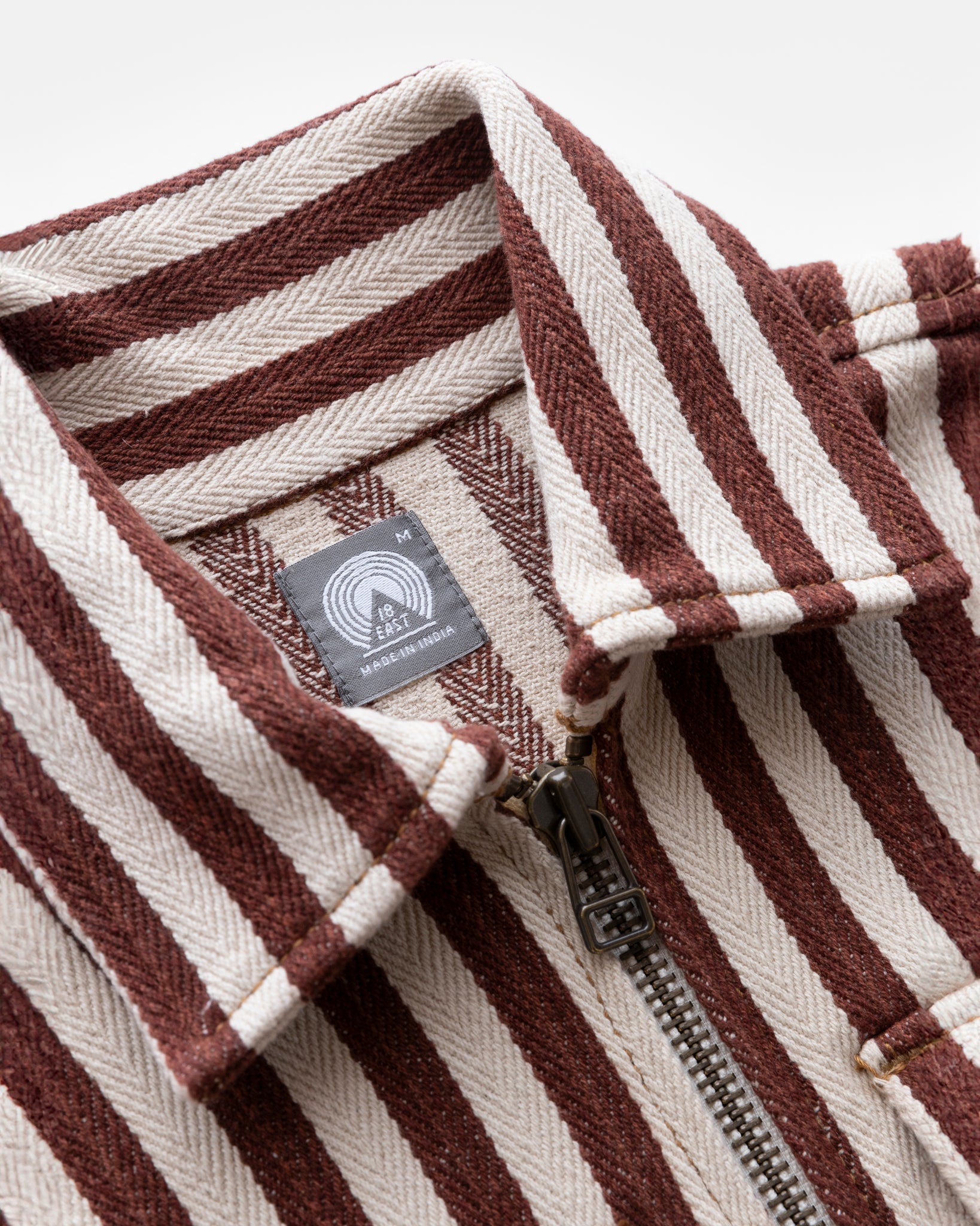 18 EAST ABAIR CHORE JACKET IN ECRU / SIERRA RUSSET AWNING STRIPED HERRINGBONE DENIM in ECRU / SIERRA RUSSET AWNING STRIPED HERRINGBONE DENIM — view 3