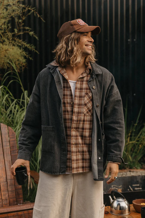 OTTWAY THE LABEL CARTER LIGHT DENIM JACKET IN WASHED BLACK product view