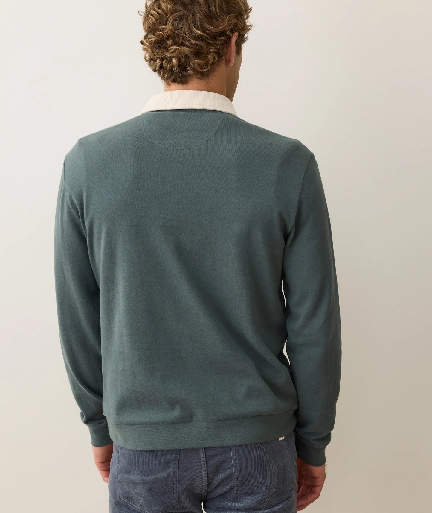 MARINE LAYER SUEDED RUGBY POLO IN BALSAM GREEN