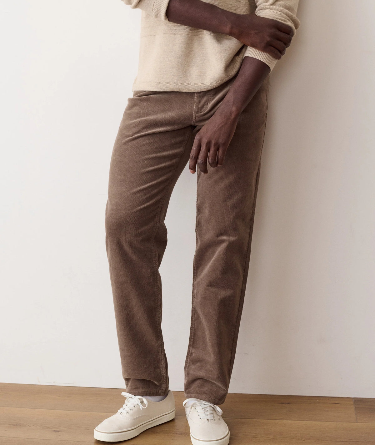 MARINE LAYER 5 POCKET FLEX TERRY CORDS - SLIM STRAIGHT IN TAUPE