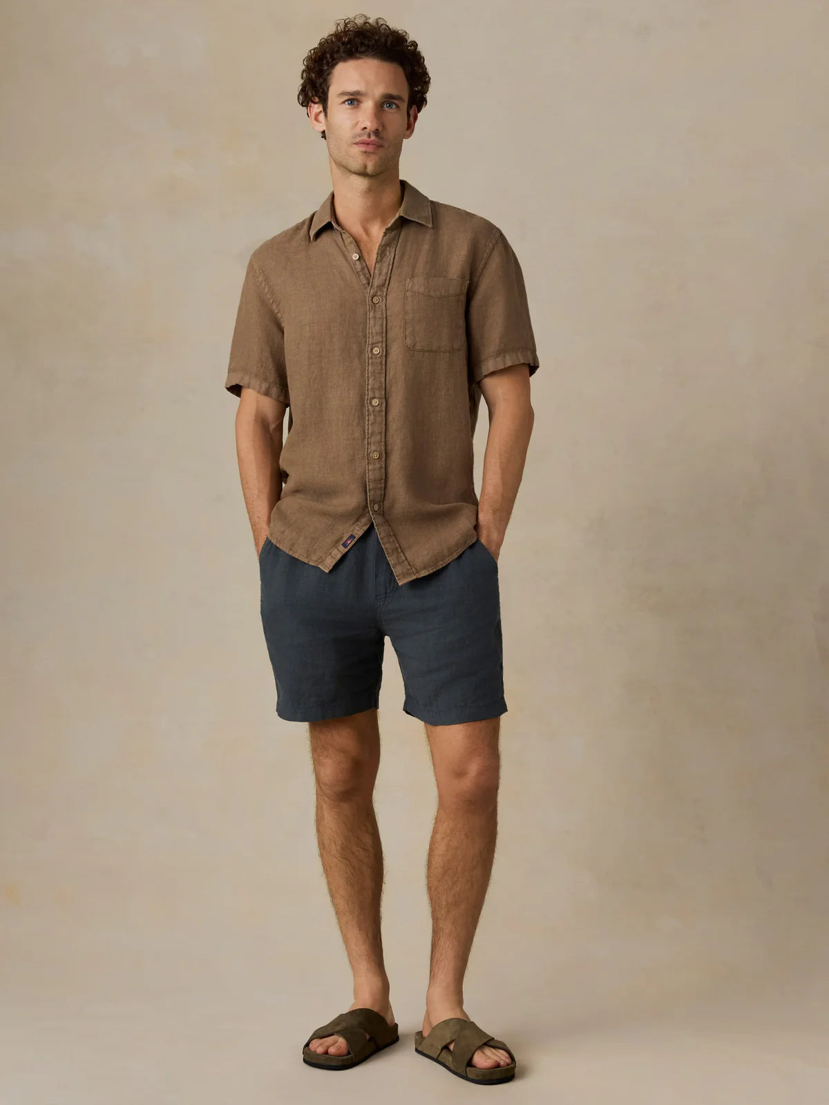 FAHERTY SS PALMA LINEN SHIRT IN ISLAND BROWN in ISLAND BROWN — view 2