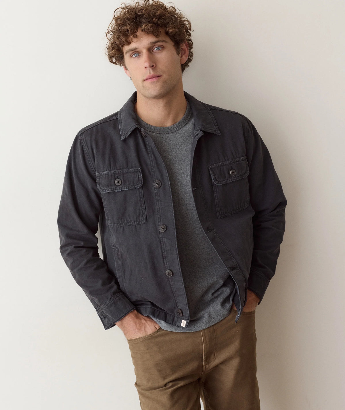 MARINE LAYER PATRICK CANVAS OVERSHIRT IN FADED BLACK