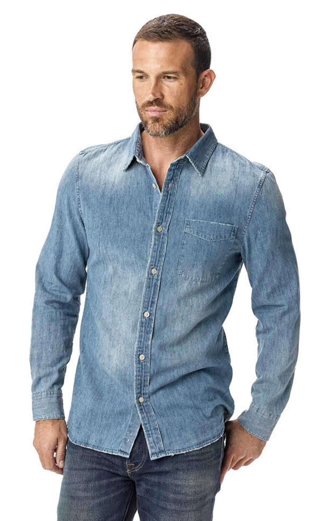 BUCK MASON VINTAGE ONE POCKET SHIRT IN 12-MONTH DENIM in 12-MONTH DENIM — main product view