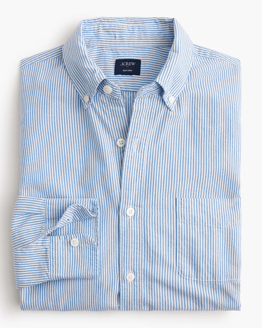 J CREW BROKEN-IN OXFORD SHIRT IN BRIGHT BALTIC WHITE STRIPE