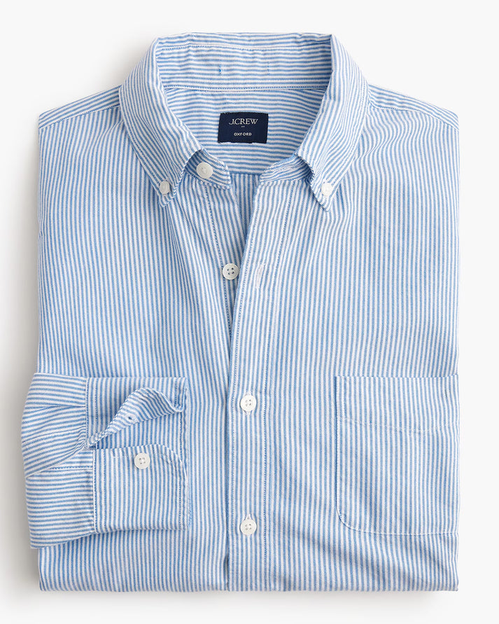 J CREW BROKEN-IN OXFORD SHIRT IN BRIGHT BALTIC WHITE STRIPE