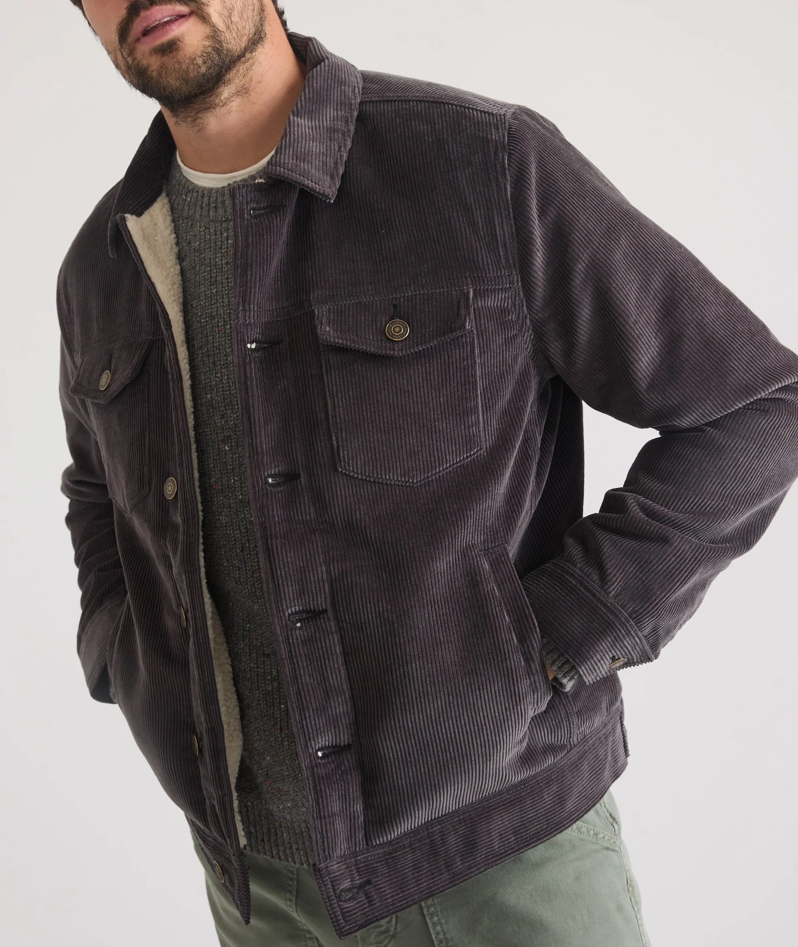 MARINE LAYER BOISE CORDUROY TRUCKER IN FADED BLACK in FADED BLACK — view 3
