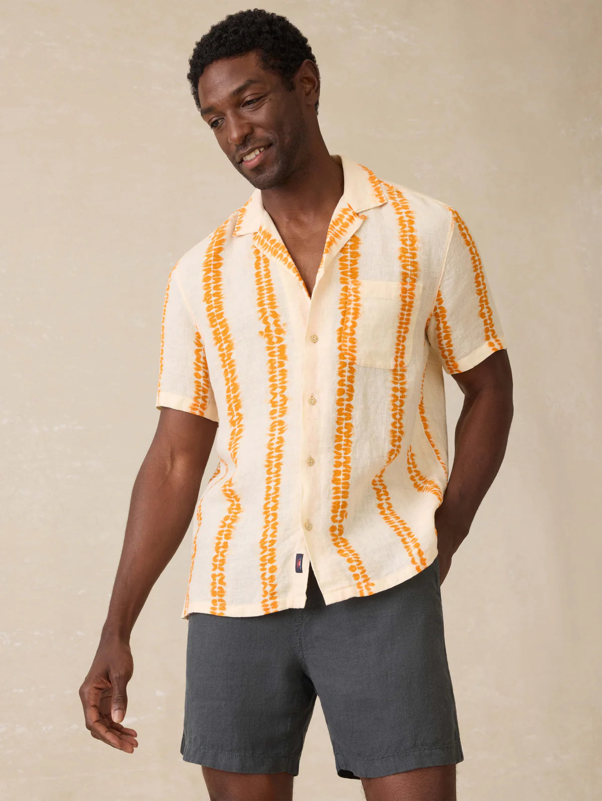 FAHERTY SHIBORI PALMA SS LINEN SHIRT IN CITRUS VALLEY in CITRUS VALLEY — main product view