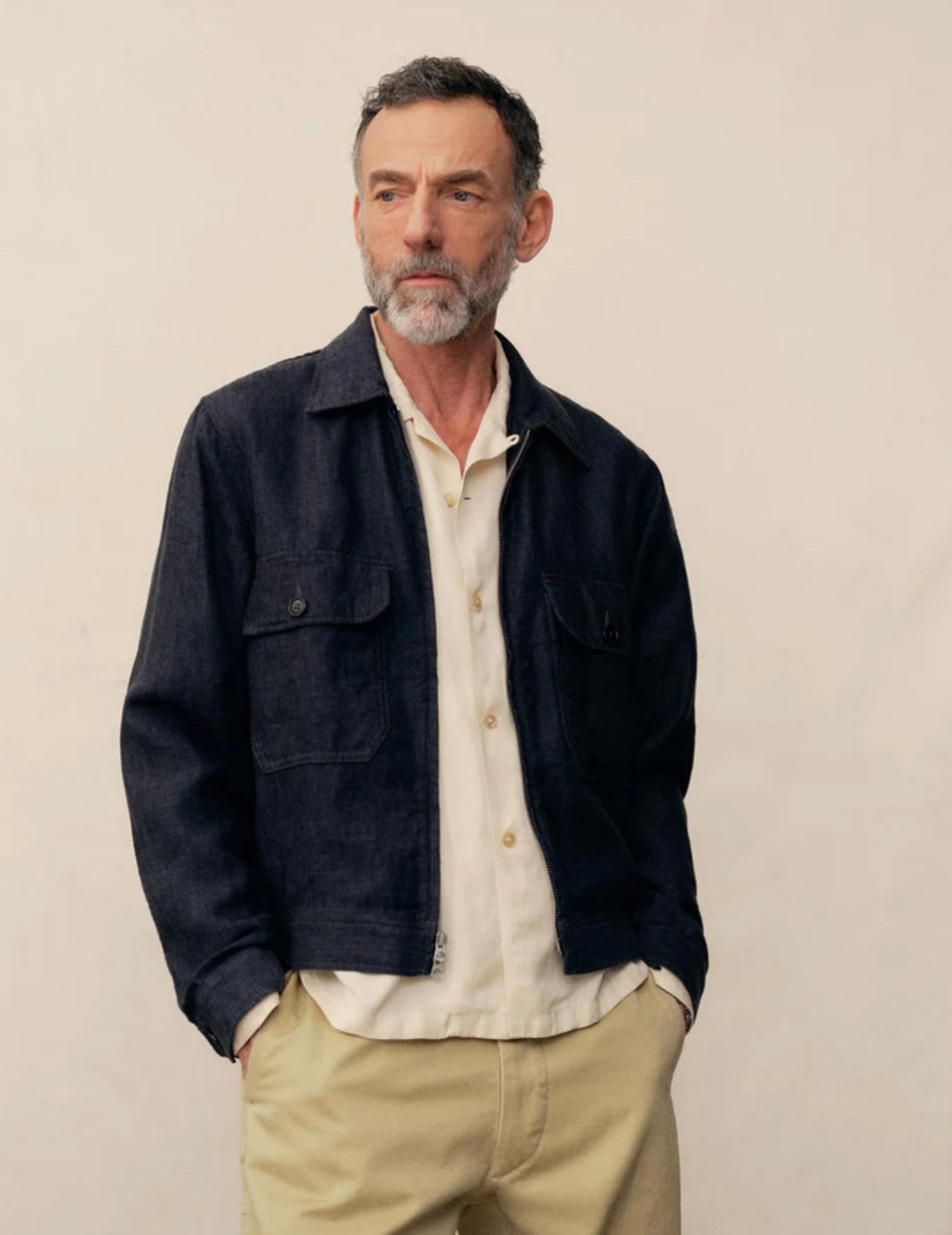 Buck Mason - BUCK MASON LOOMED LINEN STATION JACKET IN NAVY - Rent With Thred