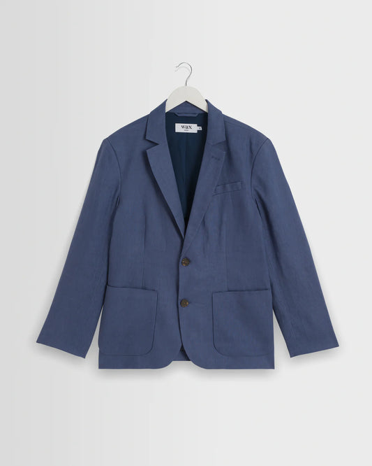 WAX LONDON FINTRY SINGLE-BREASTED LINEN BLAZER IN MID BLUE