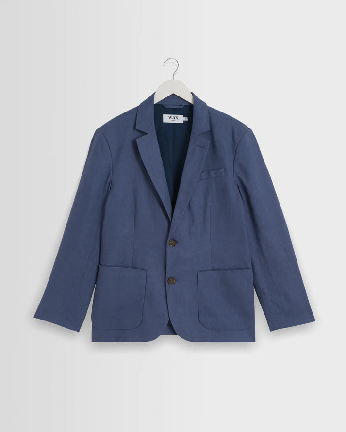 WAX LONDON FINTRY SINGLE-BREASTED LINEN BLAZER IN MID BLUE