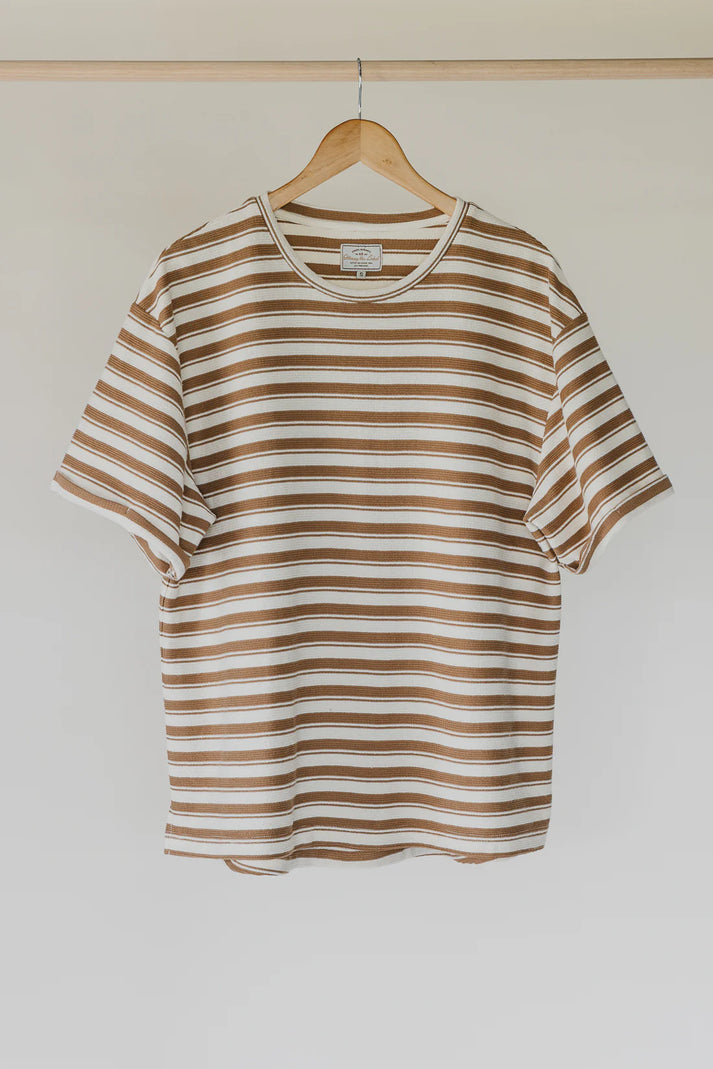 OTTWAY STRIPED TEXTURED T-SHIRT IN BROWN AND CREAM
