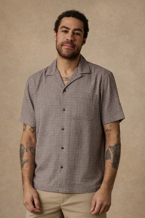 FAHERTY SS BREEZE CAMP SHIRT IN BURGUNDY WOOD CHECK product view