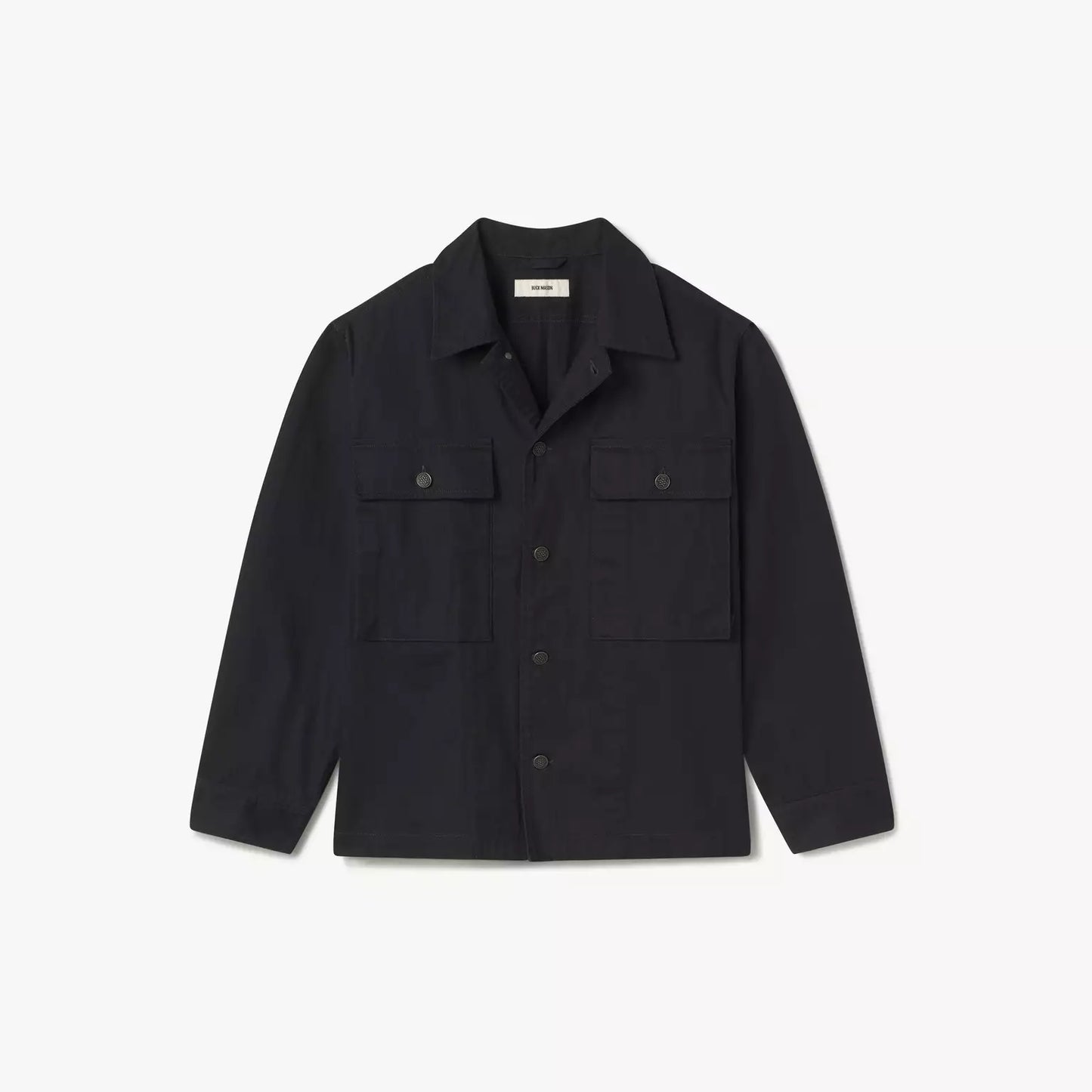 BUCK MASON HERRINGBONE TWILL FATIGUE SHIRT IN SOFT BLACK VENICE WASH