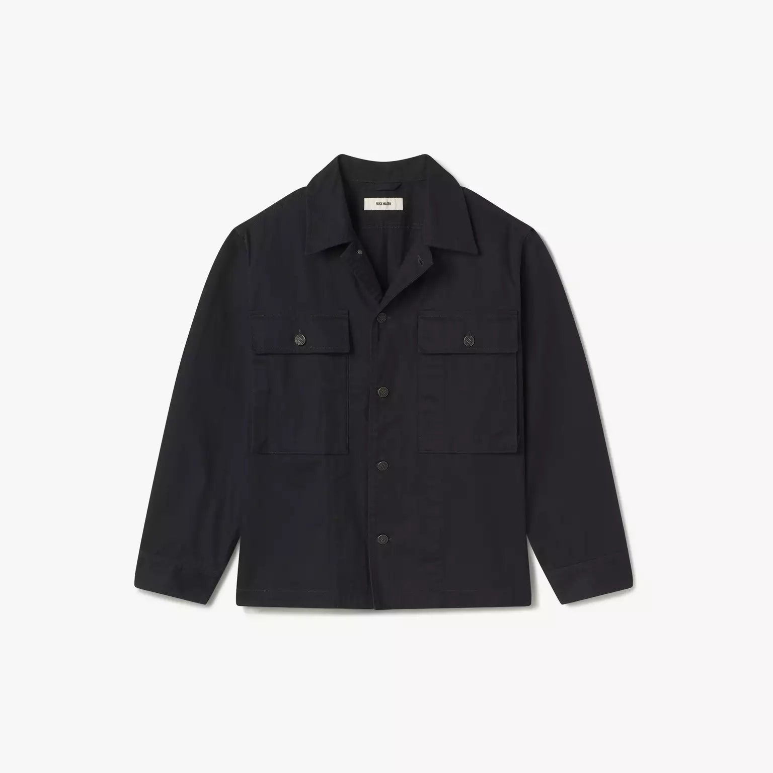 BUCK MASON HERRINGBONE TWILL FATIGUE SHIRT IN SOFT BLACK VENICE WASH in SOFT BLACK VENICE WASH — main product view