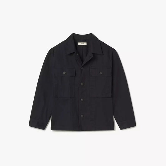 BUCK MASON HERRINGBONE TWILL FATIGUE SHIRT IN SOFT BLACK VENICE WASH