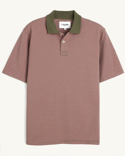 CORRIDOR STRIPE PIQUE POLO IN PINK