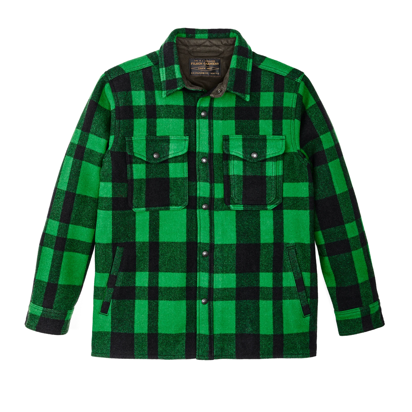 FILSON LINED MACKINAW WOOL JAC SHIRT IN ACID GREEN