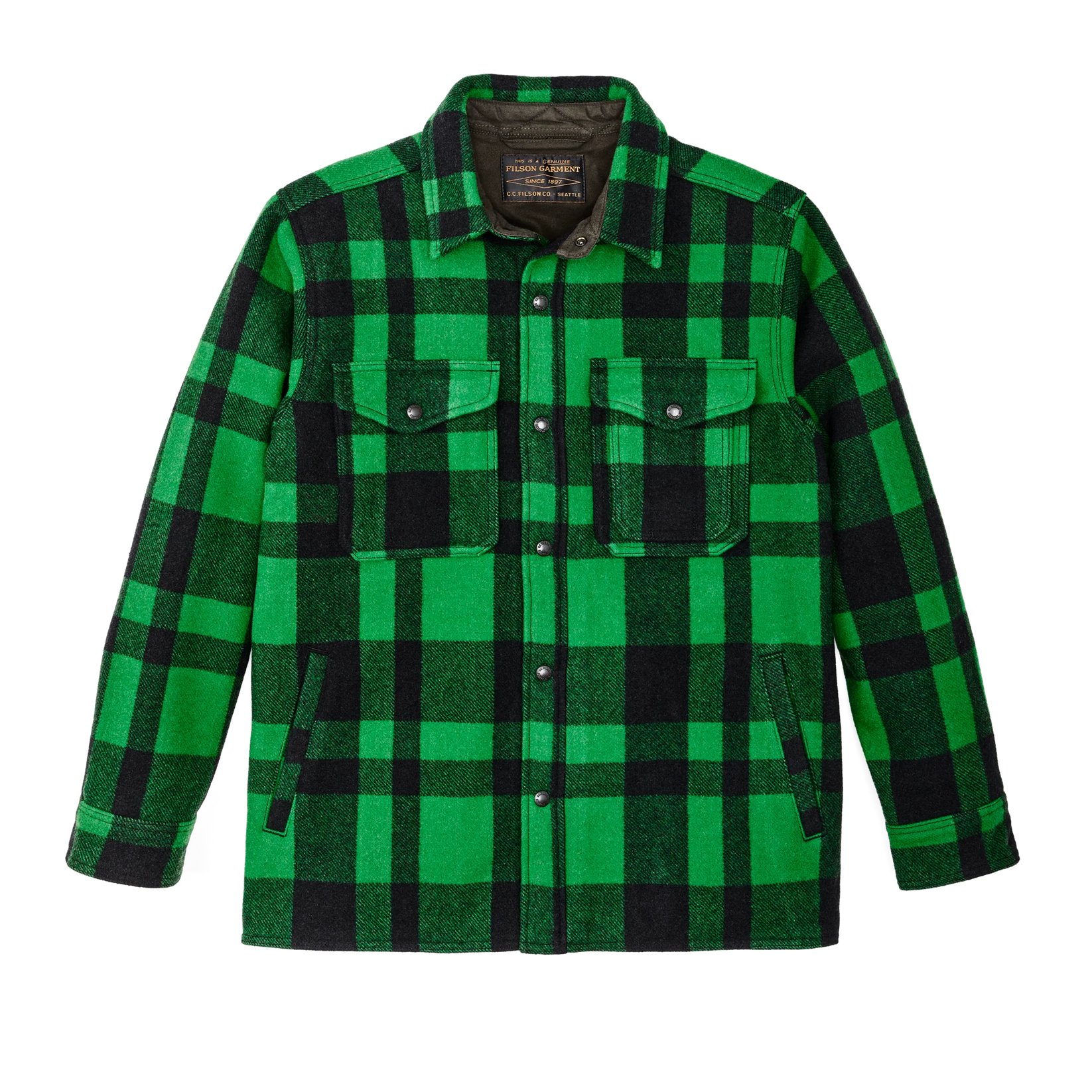 FILSON LINED MACKINAW WOOL JAC SHIRT IN ACID GREEN in ACID GREEN — main product view