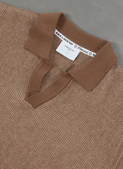 PERCIVAL TIVOLI COTTON KNITTED POLO IN BROWN in BROWN — view 4