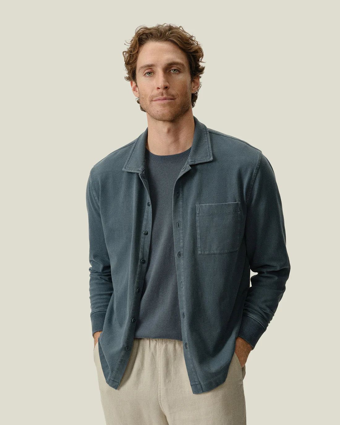 ALEX CRANE CAZA KNIT SHIRT IN LAKE in LAKE — main product view