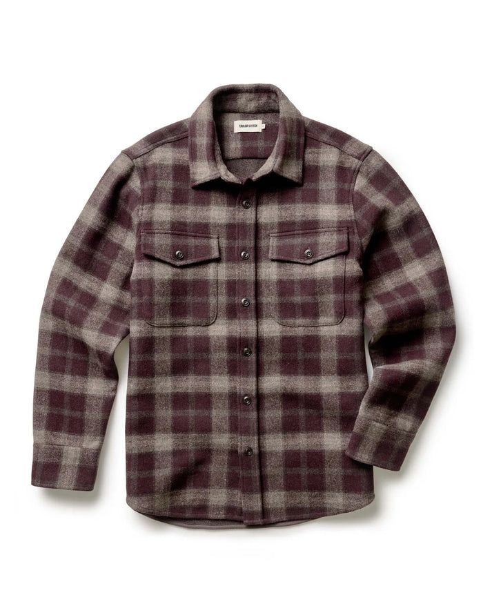 TAYLOR STITCH MARITIME SHIRT JACKET IN BURGUNDY PLAID WOOL