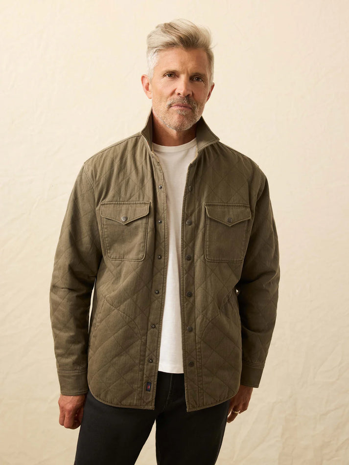 FAHERTY BONDI DOUG GOOD FEATHER REVERSIBLE JACKET IN PRAIRIE OLIVE