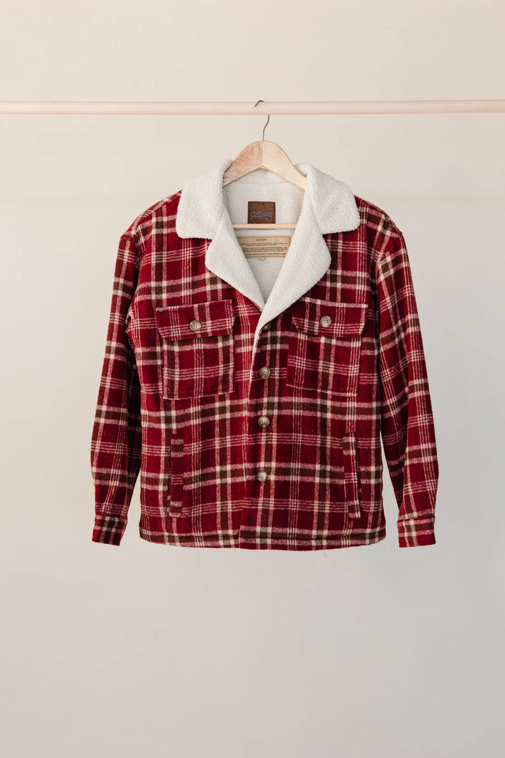 OTTWAY THE LABEL ROVER JACKET IN BURGANDY FLANNEL